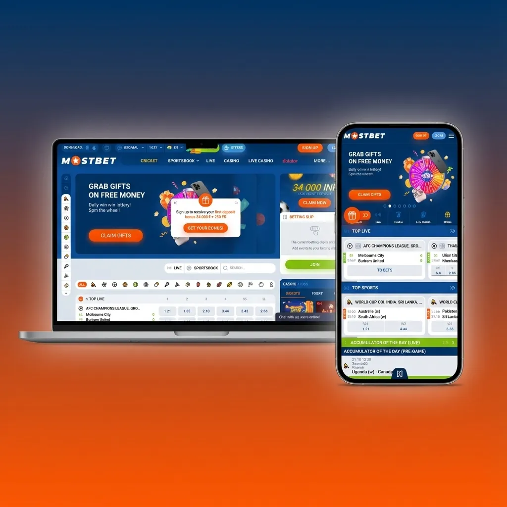 Mostbet India website interface showing top navigation bar and side filters for sports, live bets, casino and cybersport