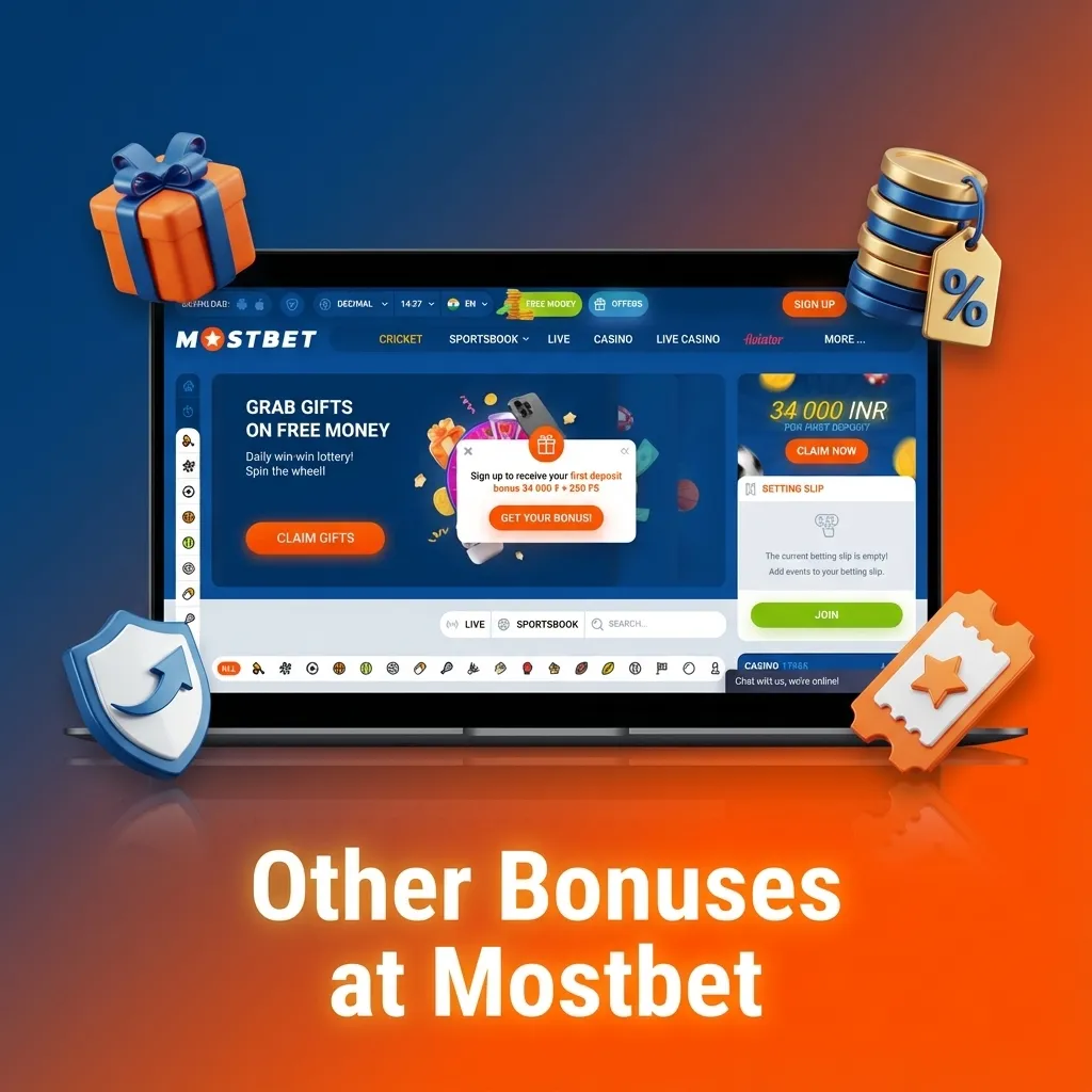 Mostbet promotions page showing casino reloads, free spins, cashback, tournaments, and sports free bets and acca boosts