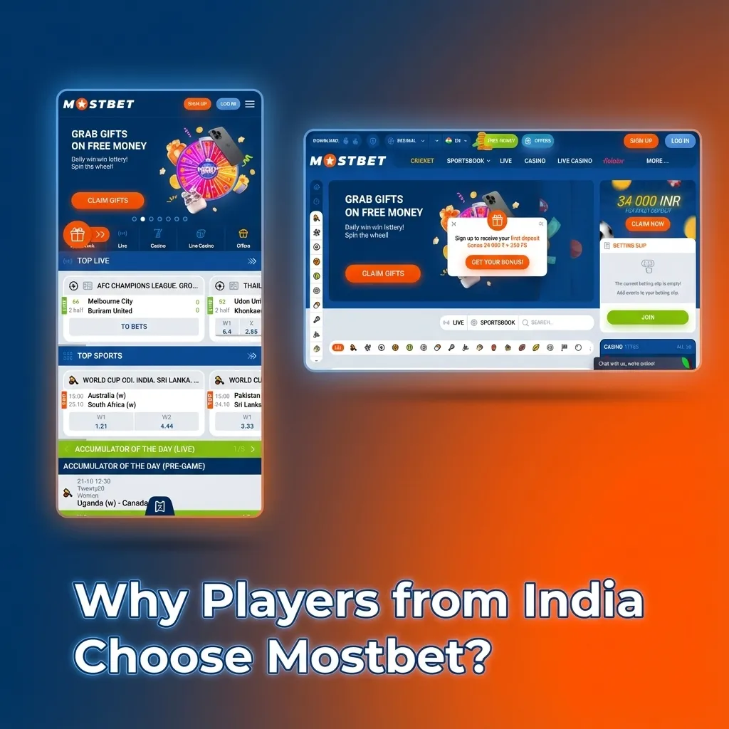 Illustration of Indian players using Mostbet casino app with INR payment icons, local games, and mobile‑first interface