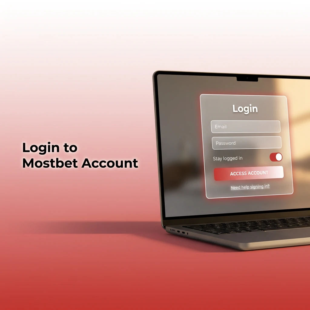 Mostbet account login interface displaying email and password fields to access the user dashboard.