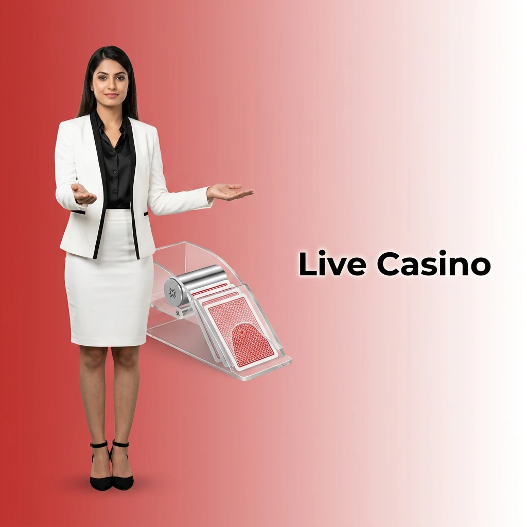 A high-definition broadcast of a live casino dealer hosting games like Roulette, Blackjack, and Baccarat.