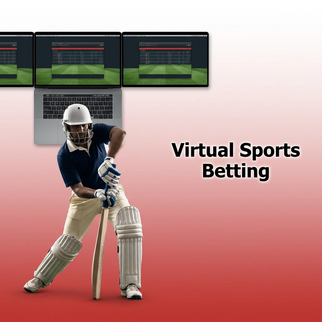 Graphic showing 24/7 virtual sports betting options like digital football, cricket, horse racing, and greyhounds.